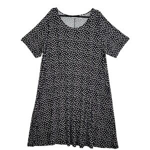 Susan Graver Liquid Knit Fit & Flare Midi Dress Plus 3X Black White Polka Dot